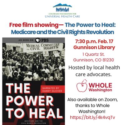 A flyer for the film includes photographs of the Civil Rights movement in America